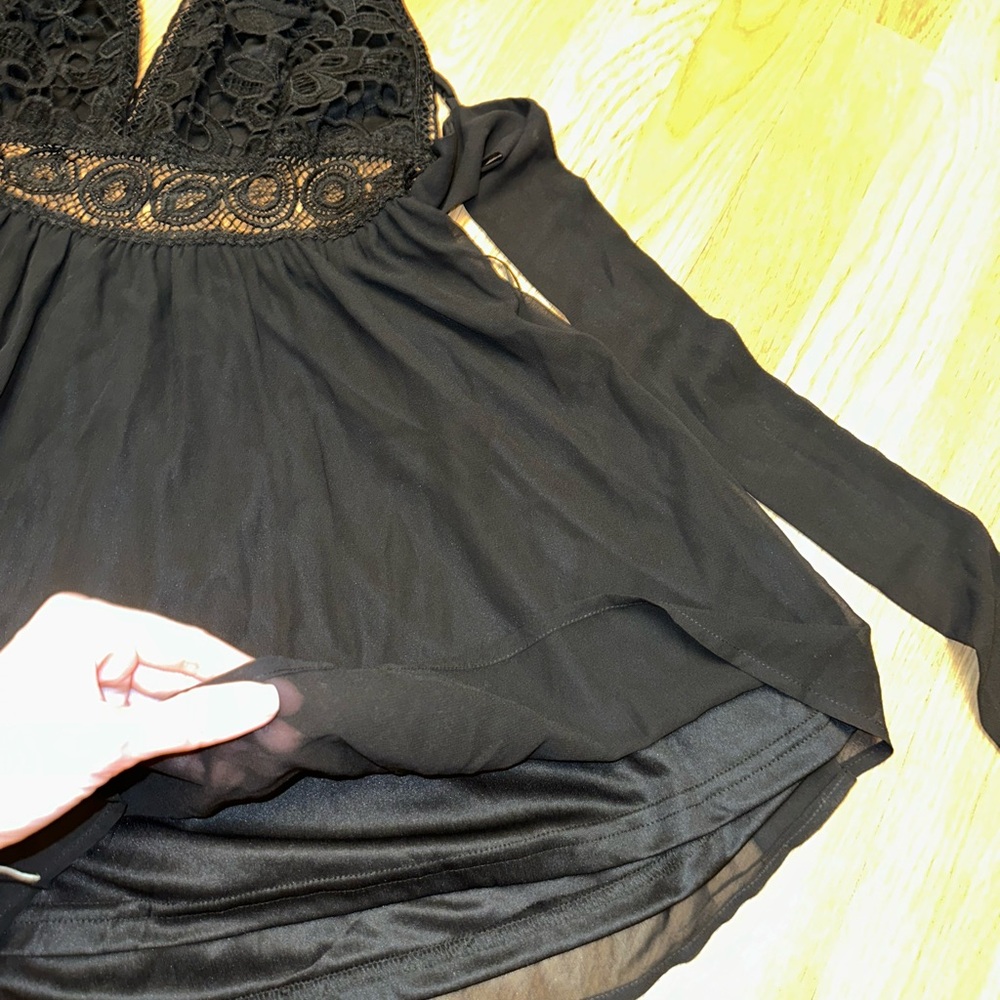 Miss Avenue Black Lace Chemise with Ornate Waistband Romper Skort - Picture 4 of 7